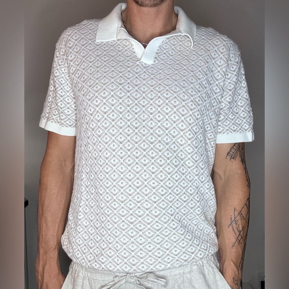 Men's Cream Hollister Textured Polo Shirt